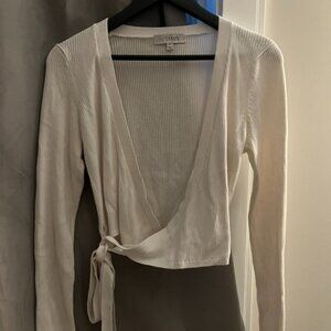 Intermix White Women's Cropped Wrap Sweater